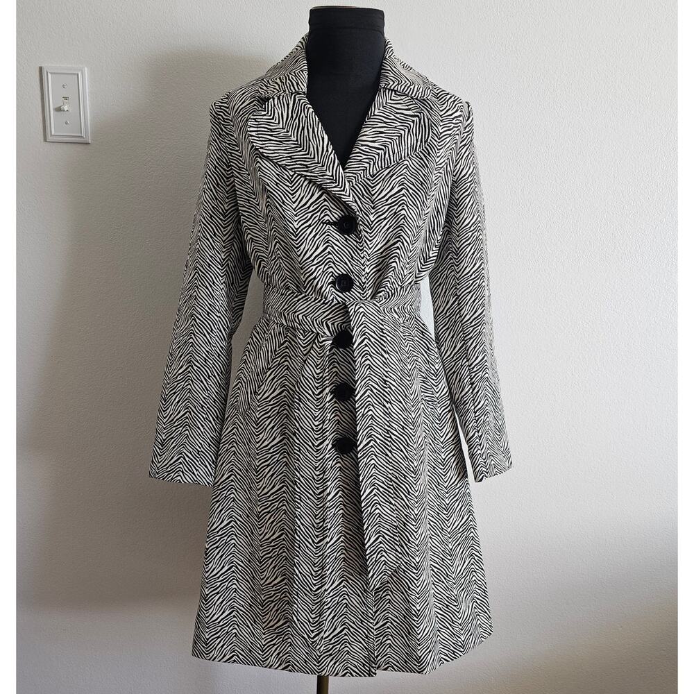 MINT CABI Women's B/W Zebra Animal Print Trench Coat Long Jacket Small S